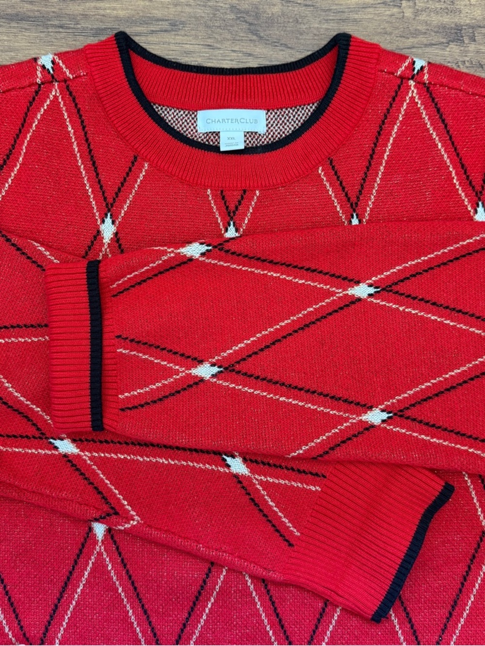 Charter Club Red Argyle Sweater XXL Cotton Blend Classic Knit